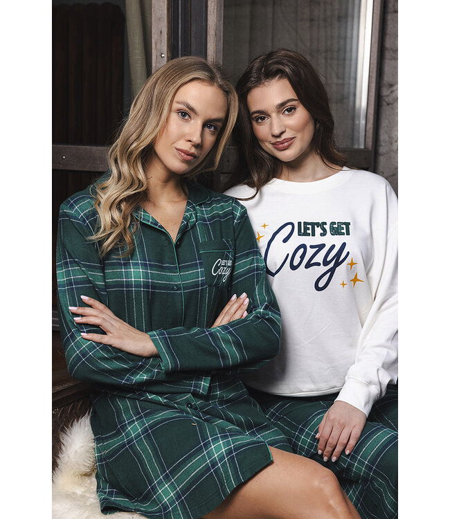 Groene pyjama met french terry top en kangoeroe zak Cosy Check