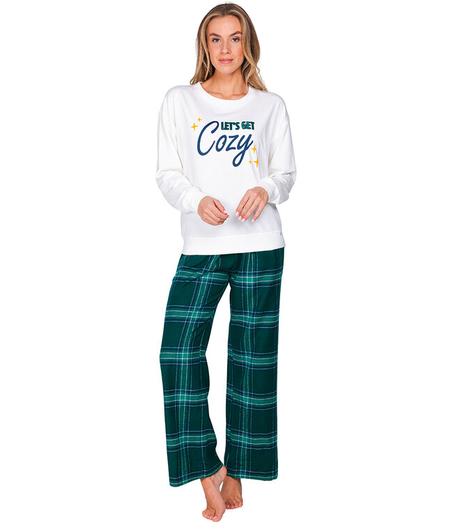 Green pyjama french terry top kangaroo pocket Cosy Check