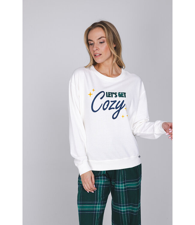 Groene pyjama met french terry top en kangoeroe zak Cosy Check