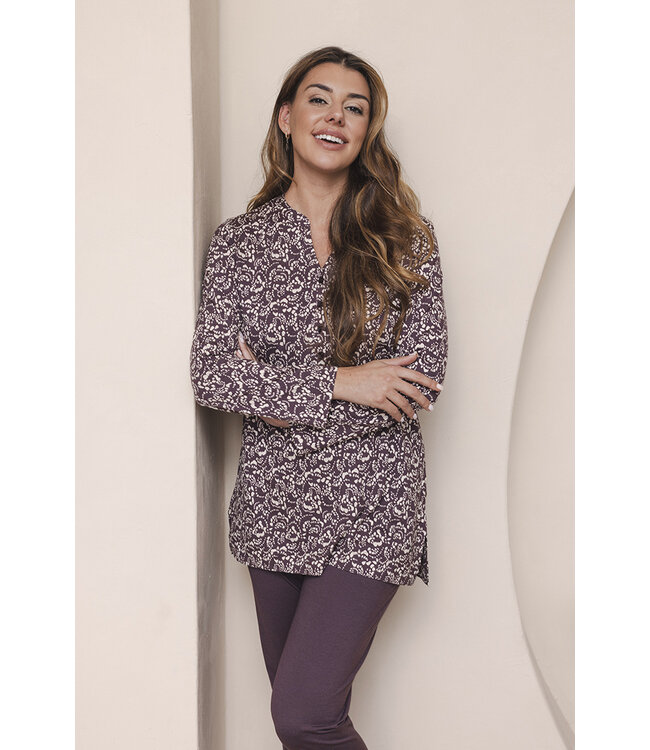 Dark purple ladies pyjama button front long sleeves Pretty Little Jewels