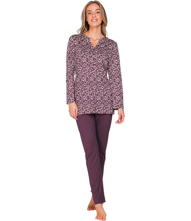 Dark purple ladies pyjama button front long sleeves Pretty Little Jewels