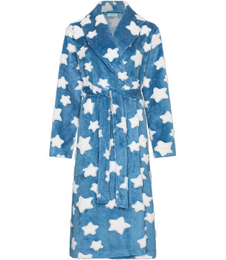 MyRebelle Blue fleece jacquard wrap morning gown long Fluffy Star