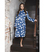 Blue fleece jacquard wrap morning gown long Fluffy Star