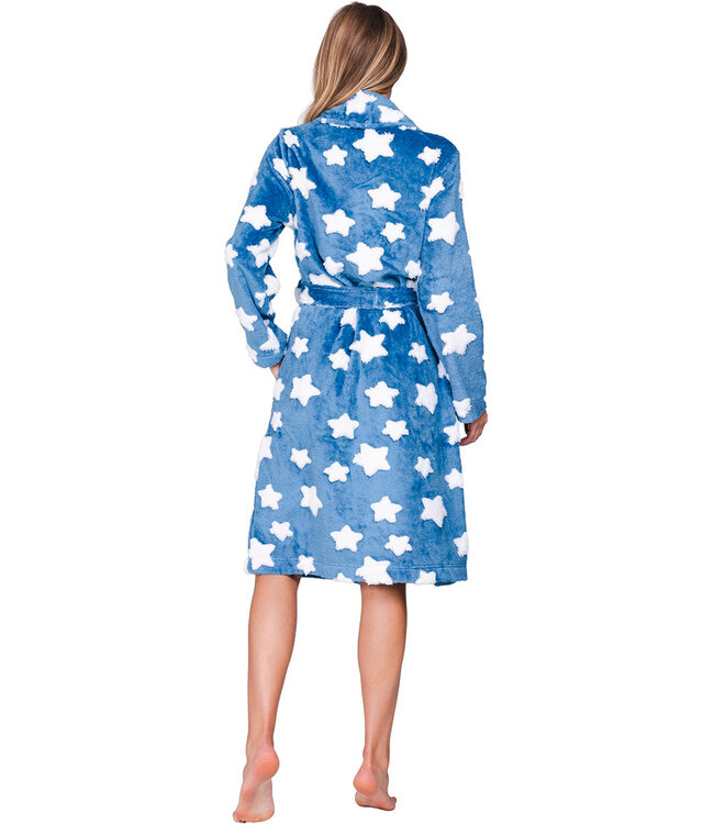 Blue fleece jacquard wrap morning gown long Fluffy Star