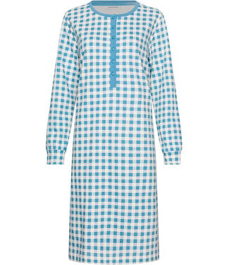 Pastunette Blue cotton french terry nightdress with long sleeves Checkered Blocks