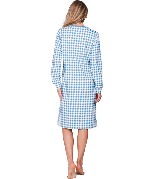 Blue cotton french terry nightdress with long sleeves Checkered Blocks