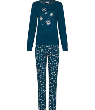 MyRebelle Donkerblauwe bio-katoenen pyjama met lange mouwen Snowflake Sparkle