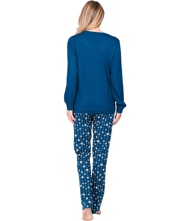 Donkerblauwe bio-katoenen pyjama met lange mouwen Snowflake Sparkle
