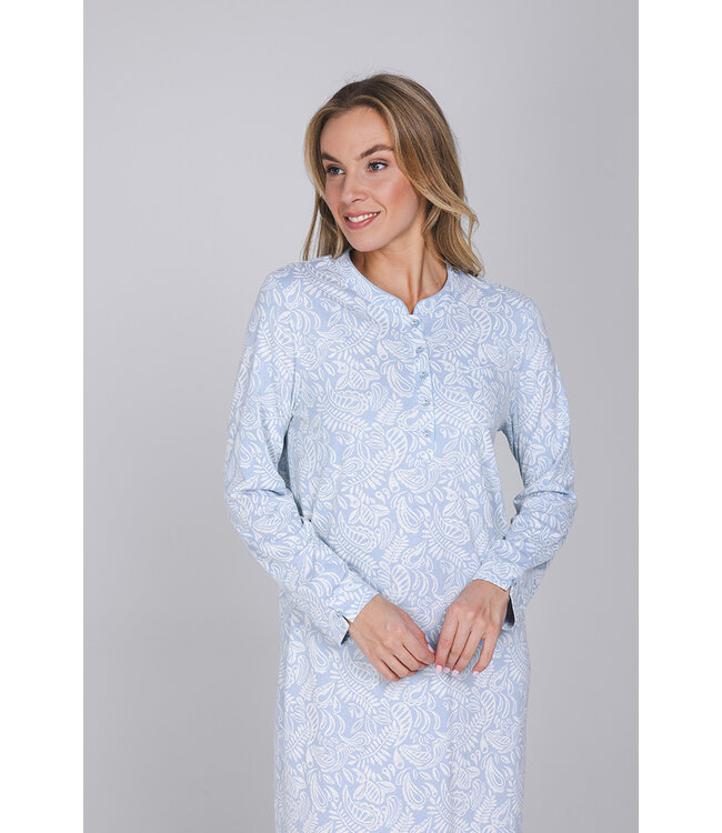 Blue cotton nightdress with long sleeves Vintage Paisley