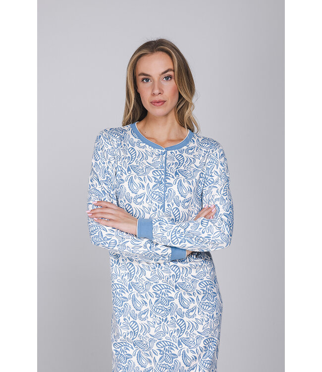 Blauw katoenen interlock nachthemd lange mouwen Vintage Paisley
