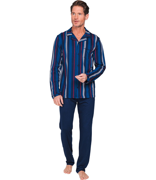 Dark blue men's pyjama with revere collar Modern Stripe