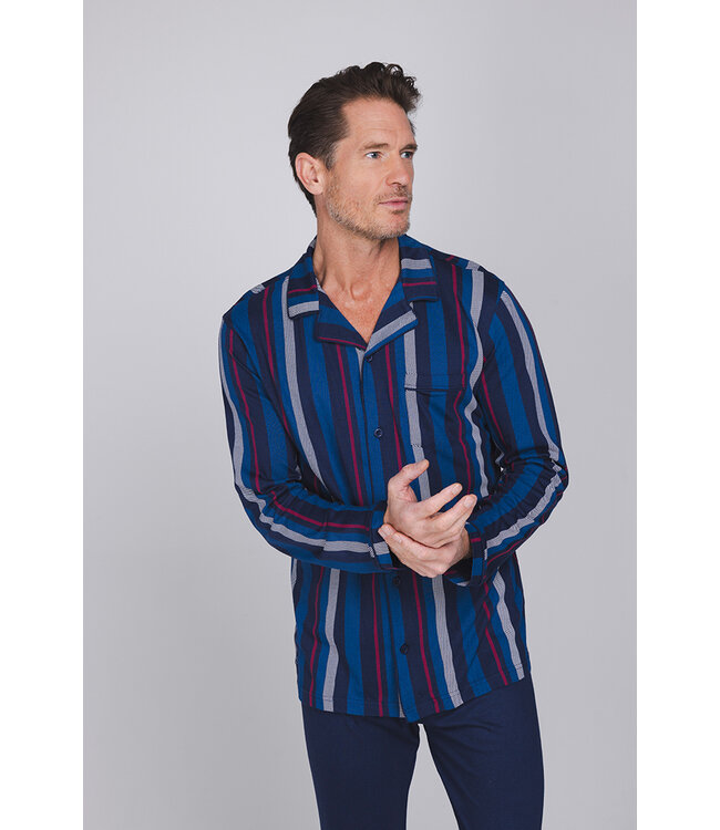 Dark blue men's pyjama with revere collar Modern Stripe