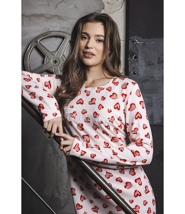 Light pink fleece nightdress with long sleeves True Love