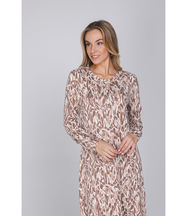 Brown fleece nightdress with long sleeves Pastel Flowers