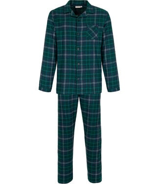 Pastunette for Men Donkerblauwe katoenen flanel heren pyjama lange mouw Forest Check