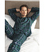 Donkerblauwe katoenen flanel heren pyjama lange mouw Forest Check