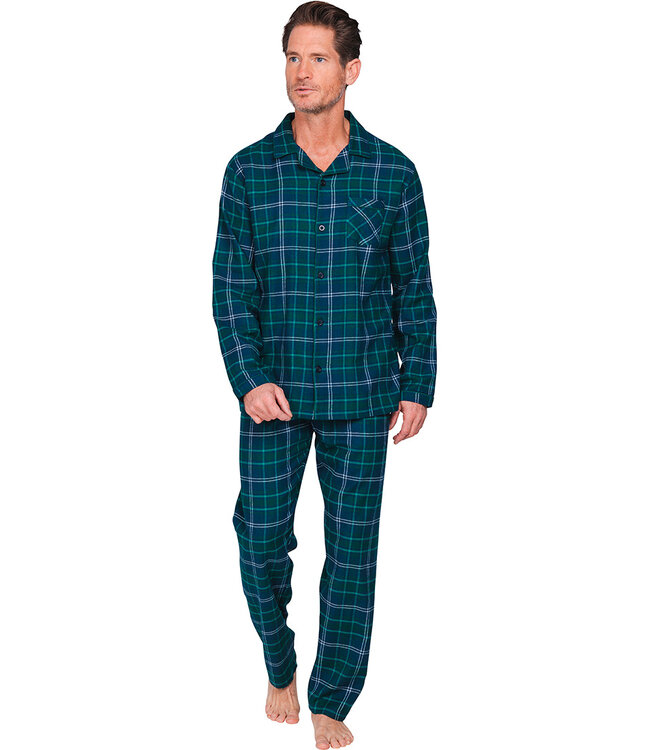 Dark blue cotton flannel men's pyjama with long sleeves Forest Check