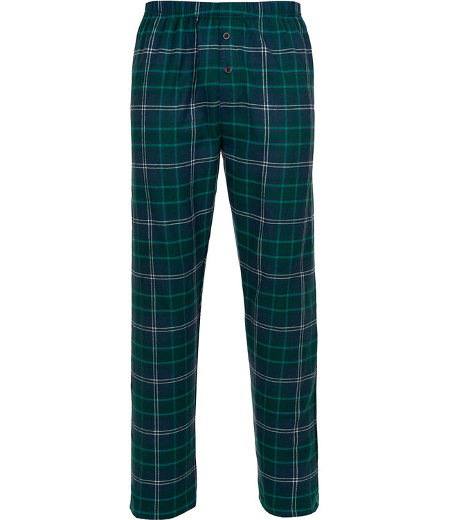 Donkerblauwe katoenen flanel heren pyjama lange mouw Forest Check