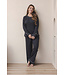 Dark grey cotton ladies pyjama with slits long sleeves Monochrome Fashion