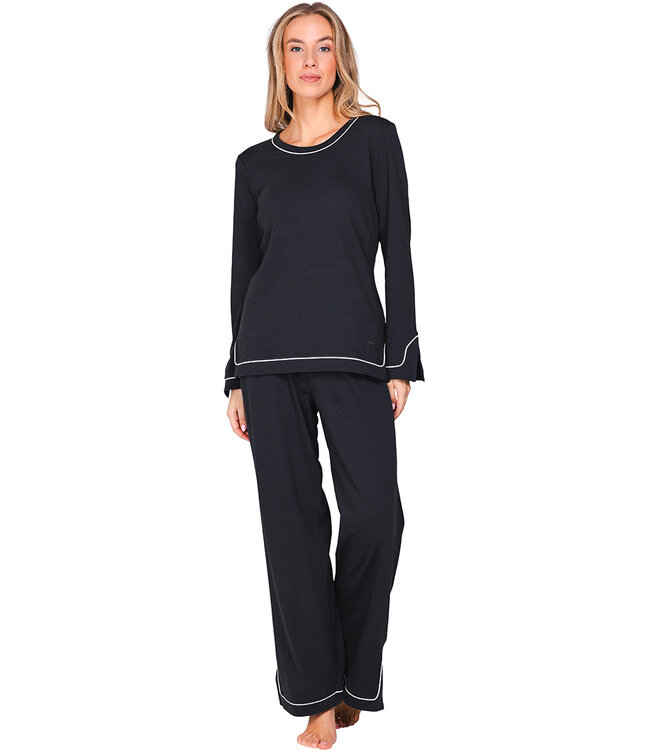 Dark grey cotton ladies pyjama with slits long sleeves Monochrome Fashion