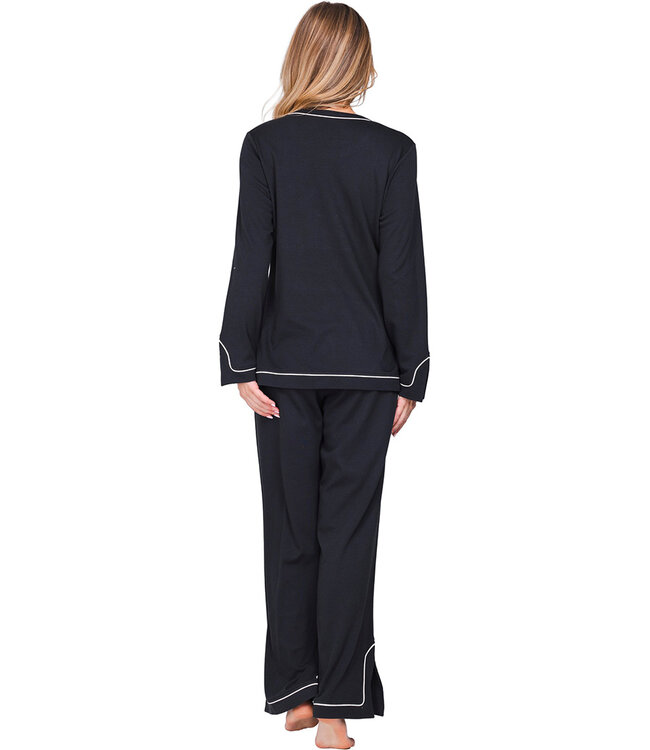 Dark grey cotton ladies pyjama with slits long sleeves Monochrome Fashion