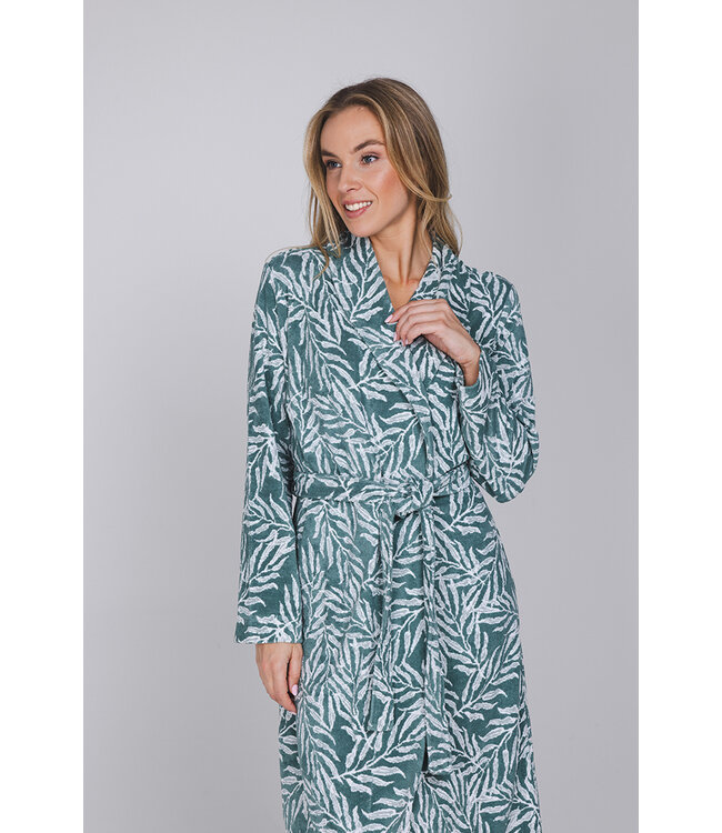 Donkergroene jacquard badstof ochtendjas Pretty Bamboo