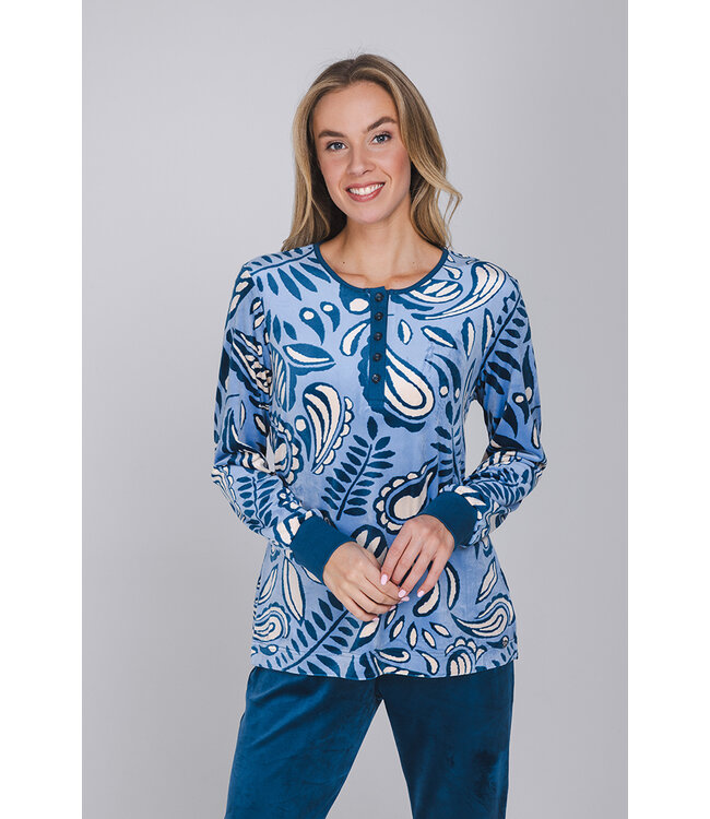 Dark blue velour long sleeved pyjama Paisley Art