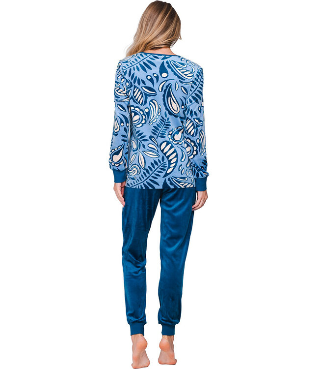 Dark blue velour long sleeved pyjama Paisley Art