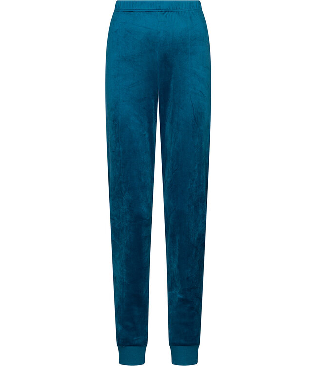 Donkerblauwe velours damespyjama lange mouwen Paisley Art