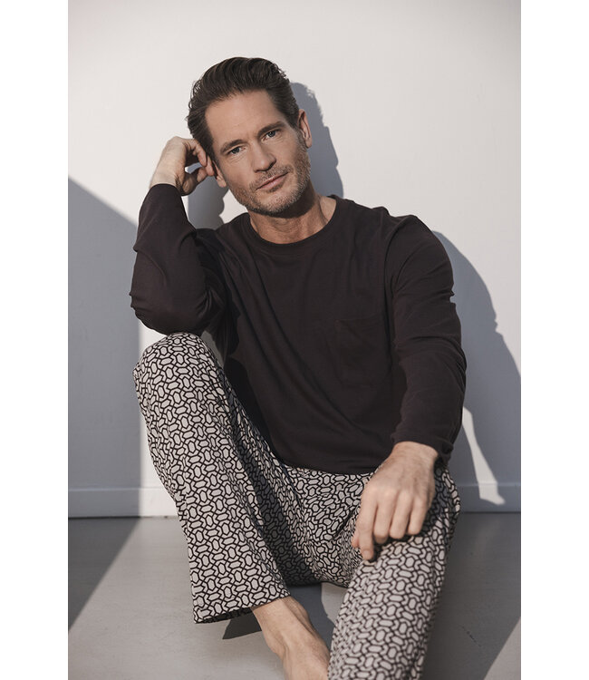 Dark grey cotton men's pyjama with round neckline Geometric Block