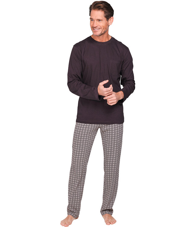 Dark grey cotton men's pyjama with round neckline Geometric Block