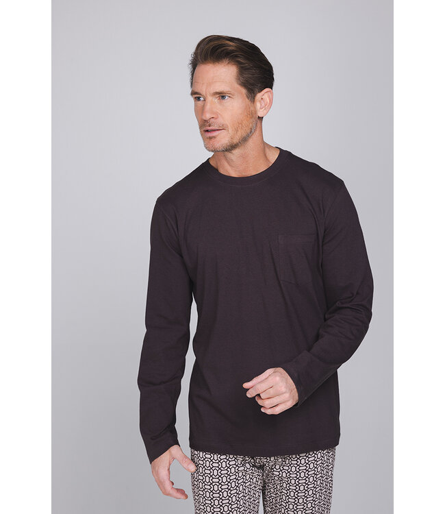 Dark grey cotton men's pyjama with round neckline Geometric Block