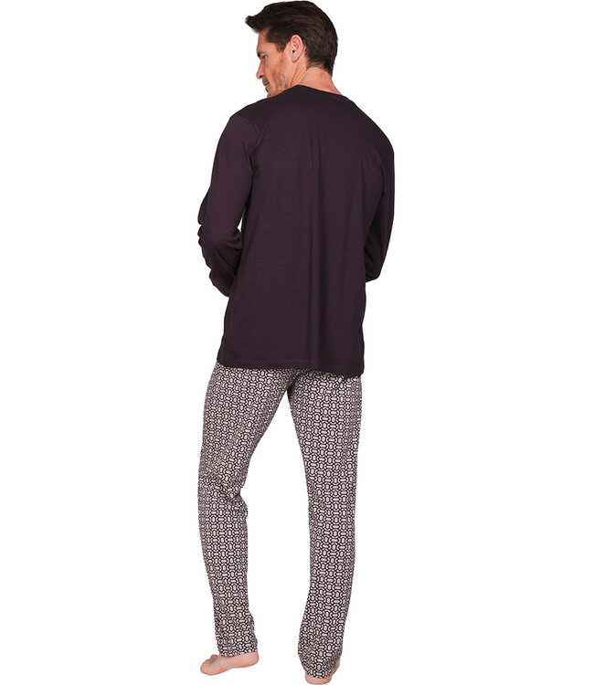 Dark grey cotton men's pyjama with round neckline Geometric Block