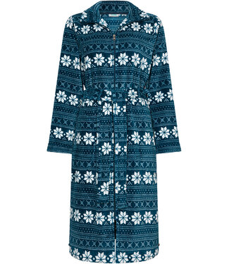 MyRebelle Donkerblauwe fleece ochtendjas met rits lang Nordic Beauty