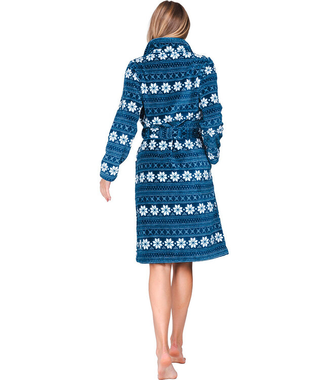 Donkerblauwe fleece ochtendjas met rits lang Nordic Beauty