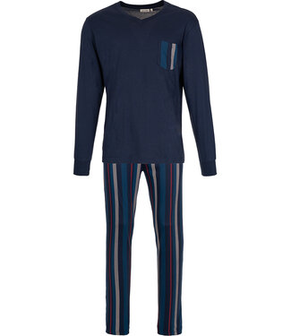 Pastunette for Men Dark blue long sleeved men's pyjama with V-neck Modern Stripe