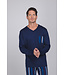 Dark blue long sleeved men's pyjama with V-neck Modern Stripe