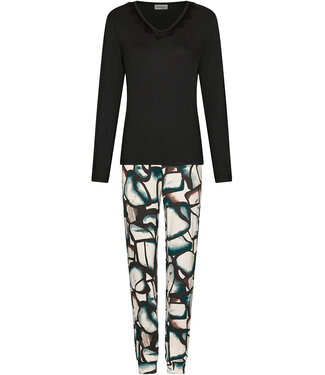 Pastunette Premium Black ecovero viscose ladies pyjama V-neck with cuffs long sleeves Artistic Links