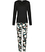 Black ecovero viscose ladies pyjama V-neck with cuffs long sleeves Artistic Links