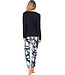 Zwarte ecovero viscose damespyjama V-hals met boorden lange mouwen Artistic Links