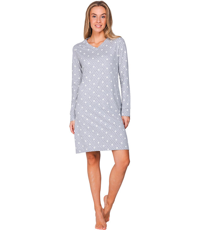 Grey nightdress with V-neck and long sleeves Paw Prints