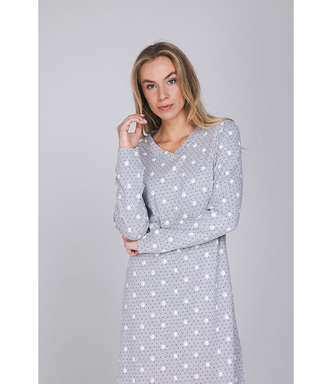 Grey nightdress with V-neck and long sleeves Paw Prints