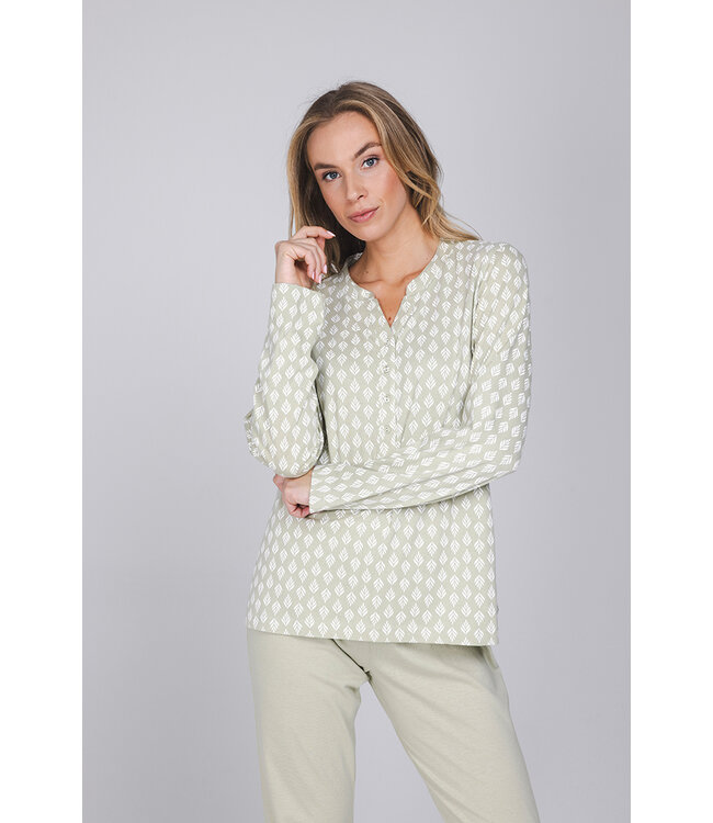 Light green organic cotton pyjama with mandarin collar Soft Sage