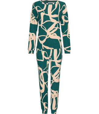 Pastunette Premium Donkergroene damespyjama met boorden lange mouwen Artistic Fashion