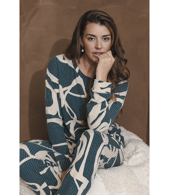 Dark green ladies pyjama with cuffs long sleeves Artistic Fashion