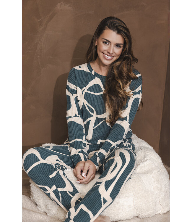 Dark green ladies pyjama with cuffs long sleeves Artistic Fashion