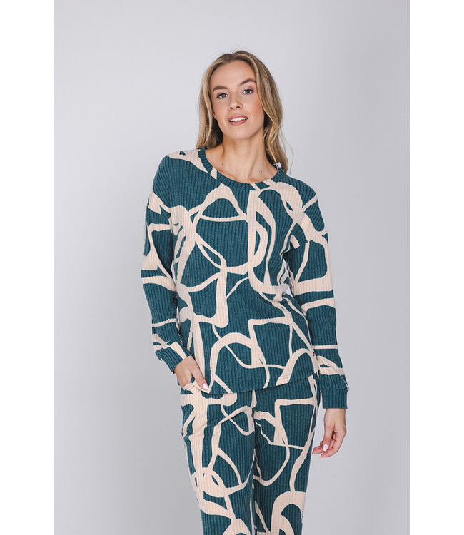 Dark green ladies pyjama with cuffs long sleeves Artistic Fashion