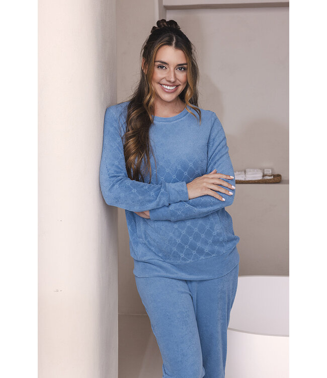 Blue jacquard terry long sleeved pyjama Diamond Dream