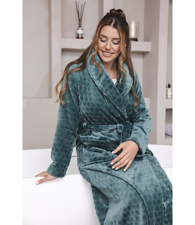 Dark green fleece morning gown Dotty Circles