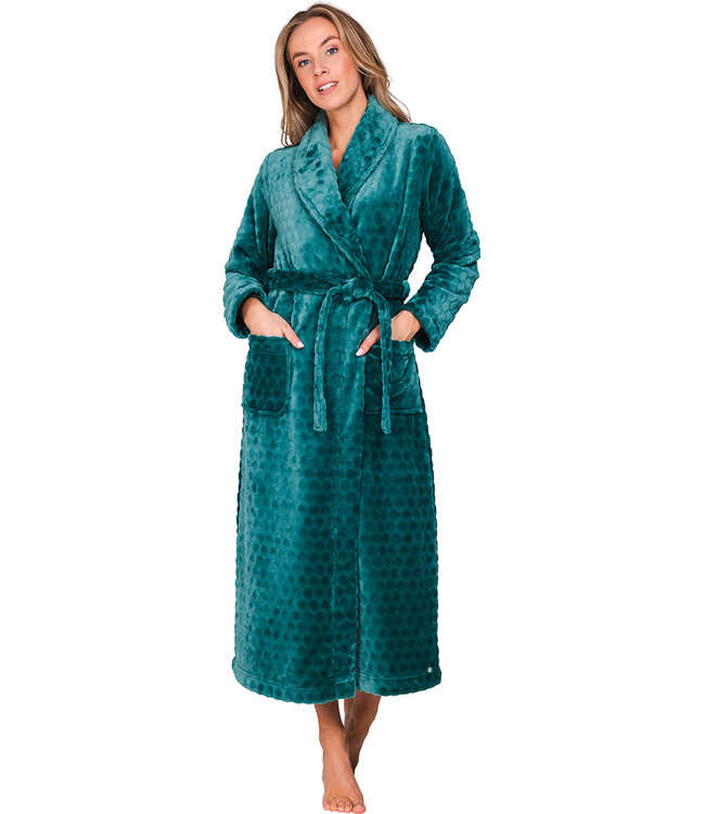Donkergroene fleece ochtendjas Dotty Circles
